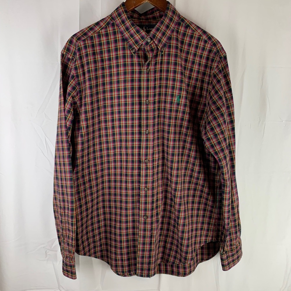 Ralph Lauren Button Down Shirt Mens L Multicolor Plaid Classic Fit Long Sleeve